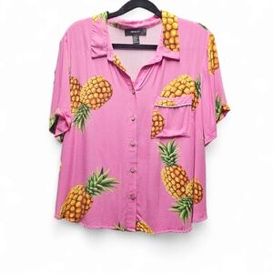 Forever 21 Pink Button-Up Pineapple Print Shirt